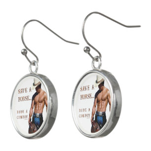 SlipperyJoe's save horse ride straw cowboy hat mus Earrings