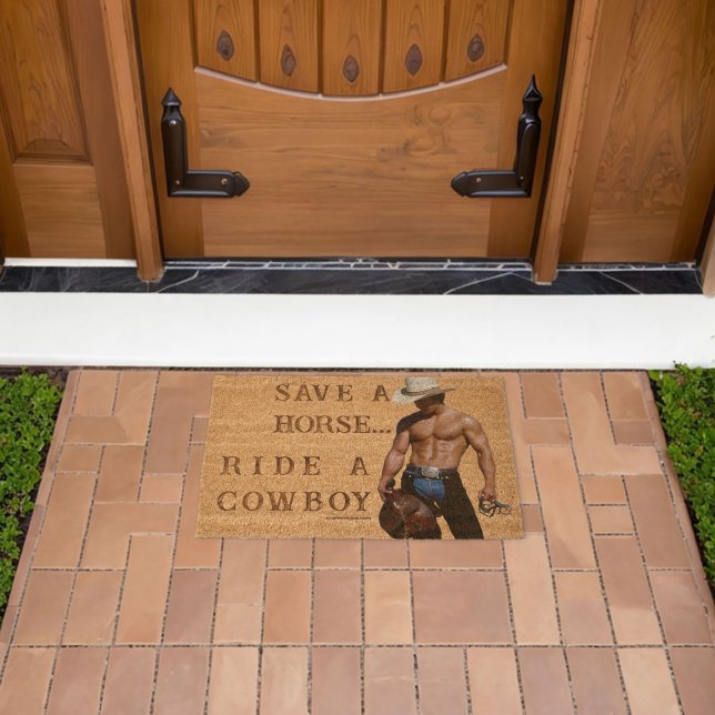 SlipperyJoe's save horse ride straw cowboy hat mus Fiber Doormat (Insitu (Outdoor))