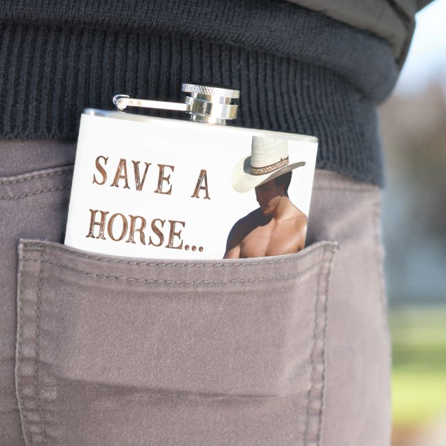 SlipperyJoe's save horse ride straw cowboy hat mus Flask (In Situ)