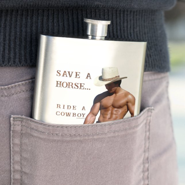 SlipperyJoe's save horse ride straw cowboy hat mus Flask (In Situ)