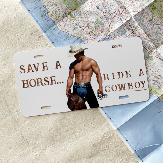 SlipperyJoe's save horse ride straw cowboy hat mus License Plate (In Situ)