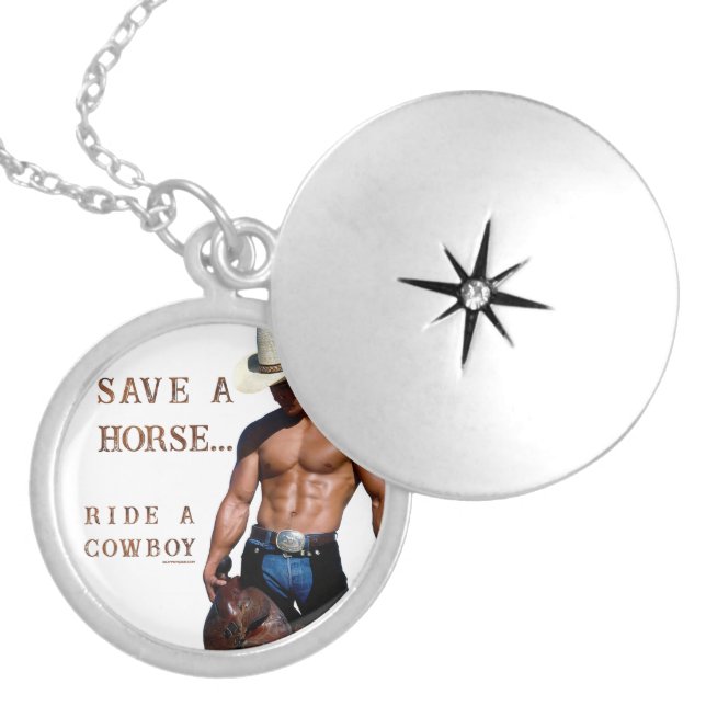 SlipperyJoe's save horse ride straw cowboy hat mus Locket Necklace (Front)