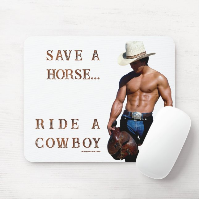 SlipperyJoe's save horse ride straw cowboy hat mus Mouse Pad (With Mouse)
