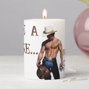 SlipperyJoe's save horse ride straw cowboy hat mus Pillar Candle