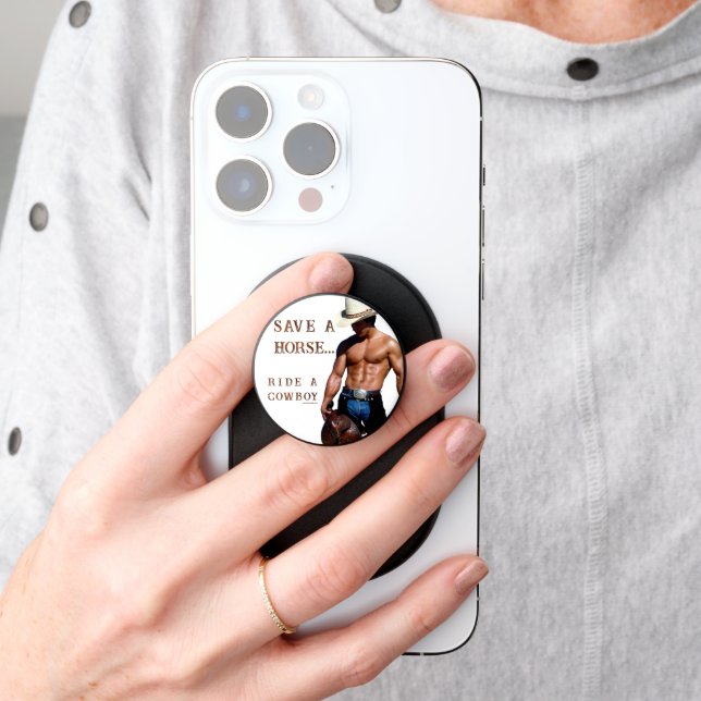 SlipperyJoe's save horse ride straw cowboy hat mus PopSocket (Hand)