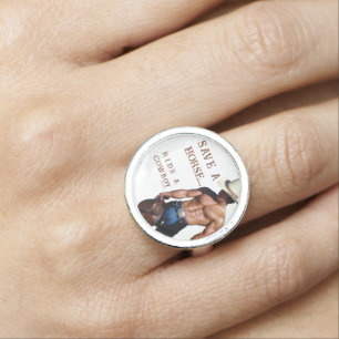 SlipperyJoe's save horse ride straw cowboy hat mus Ring