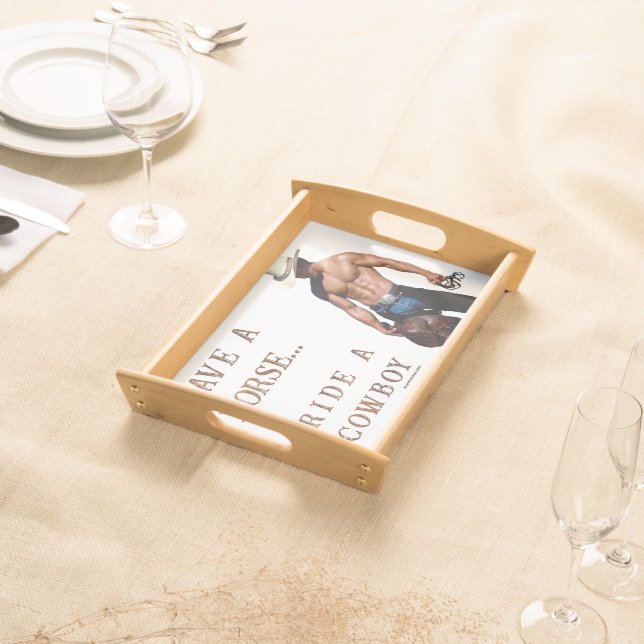 SlipperyJoe's save horse ride straw cowboy hat mus Serving Tray (Front)