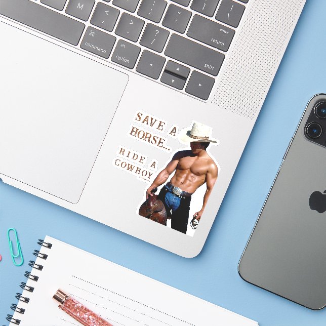 SlipperyJoe's save horse ride straw cowboy hat mus Sticker (Laptop w/ iPhone)