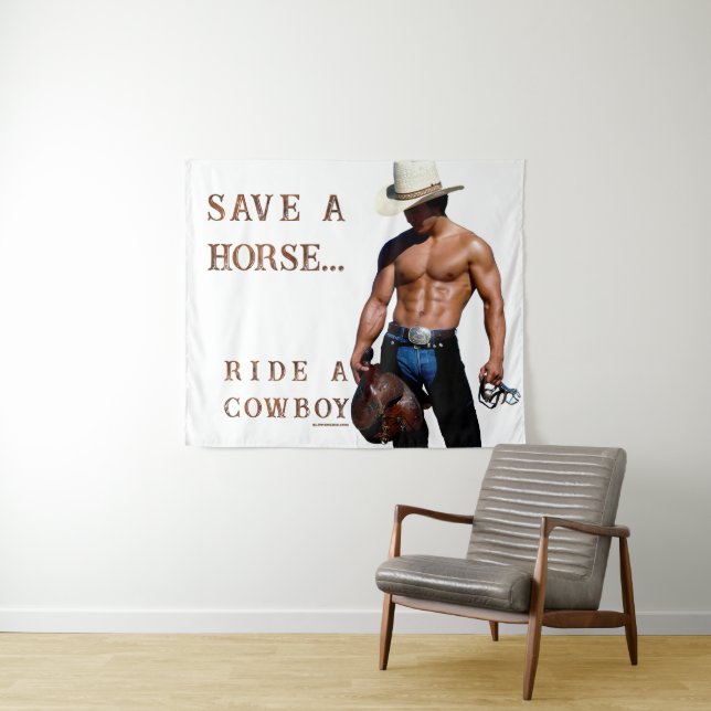SlipperyJoe's save horse ride straw cowboy hat mus Tapestry (In Situ (Horizontal))
