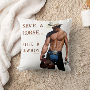 SlipperyJoe's save horse ride straw cowboy hat mus Throw Pillow