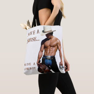 SlipperyJoe's save horse ride straw cowboy hat mus Tote Bag