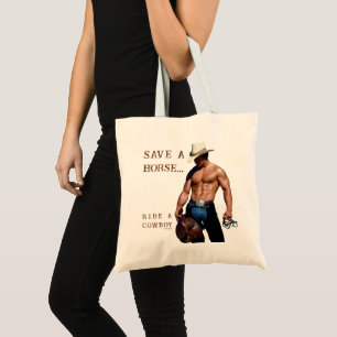 SlipperyJoe's save horse ride straw cowboy hat mus Tote Bag