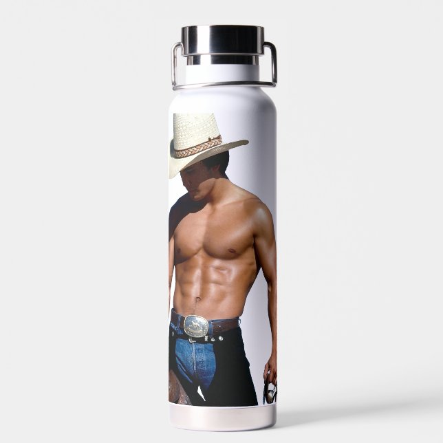 SlipperyJoe's save horse ride straw cowboy hat mus Water Bottle (Back)