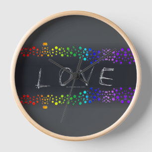 SlipperyJoe's scribbled love word rainbow gradient Clock