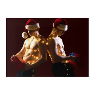 SlipperyJoe's shirtless men back-to-back Christmas Acrylic Print