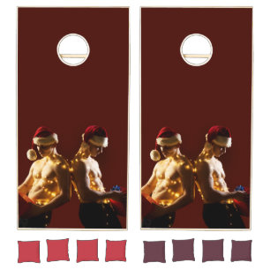 SlipperyJoe's shirtless men back-to-back Christmas Cornhole Set