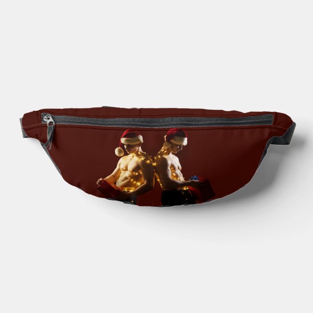 SlipperyJoe's shirtless men back-to-back Christmas Fanny Pack (Lay Down)