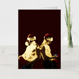 SlipperyJoe's shirtless men back-to-back Christmas Foil Holiday Card