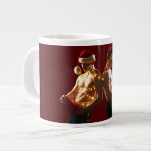 SlipperyJoe's shirtless men back-to-back Christmas Giant Coffee Mug