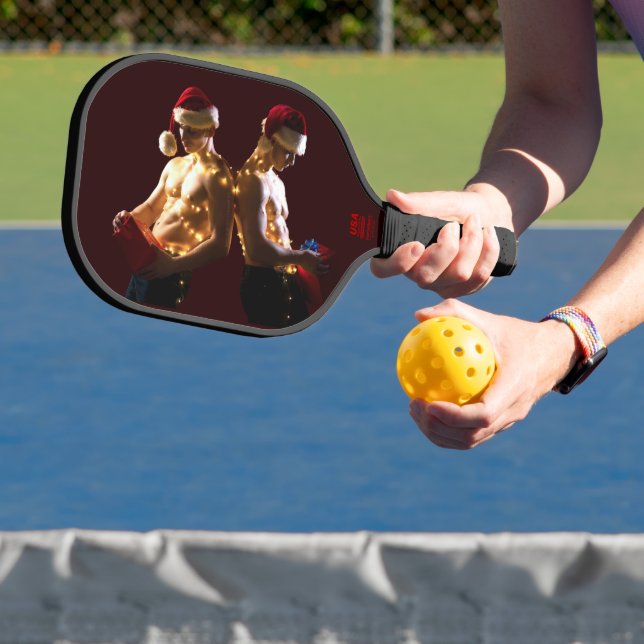 SlipperyJoe's shirtless men back-to-back Christmas Pickleball Paddle (Insitu)