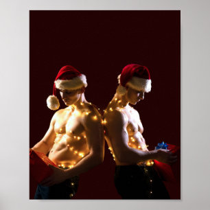 SlipperyJoe's shirtless men back-to-back Christmas Poster