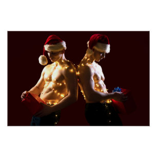 SlipperyJoe's shirtless men back-to-back Christmas Poster