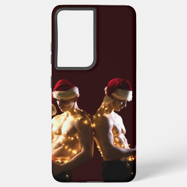 SlipperyJoe's shirtless men back-to-back Christmas Samsung Galaxy Case (Back)