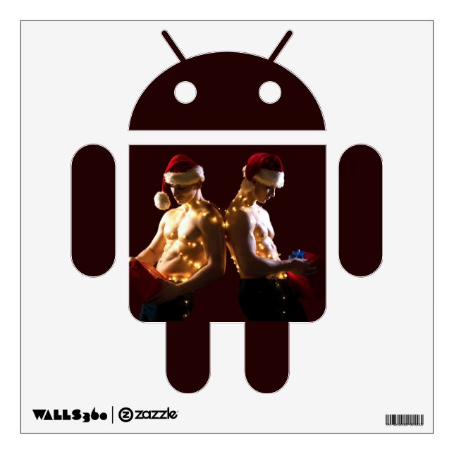 SlipperyJoe's shirtless men back-to-back Christmas Wall Decal (Front)