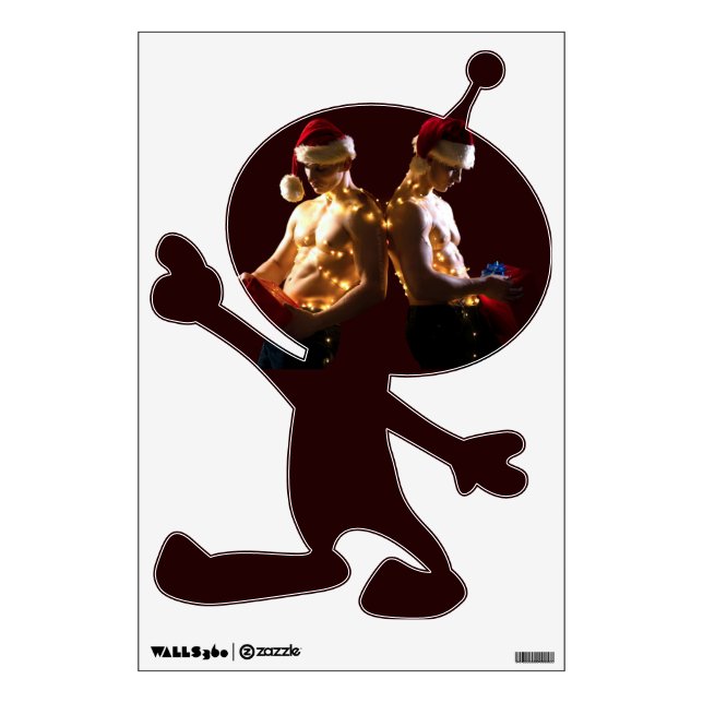 SlipperyJoe's shirtless men back-to-back Christmas Wall Decal (Front)