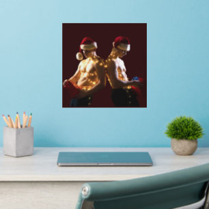 SlipperyJoe's shirtless men back-to-back Christmas Wall Decal
