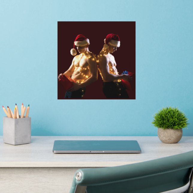 SlipperyJoe's shirtless men back-to-back Christmas Wall Decal (Home Office 2)