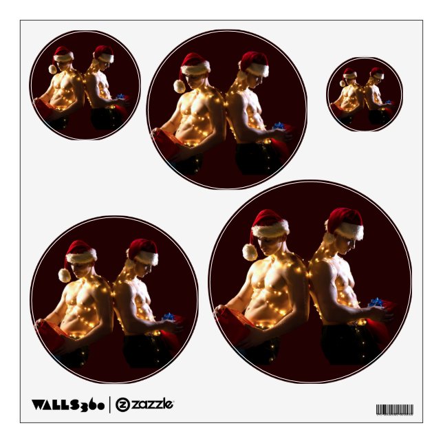SlipperyJoe's shirtless men back-to-back Christmas Wall Decal (Front)