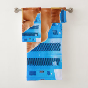 SlipperyJoe's shirtless muscular man abs chest sho Bath Towel Set