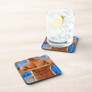 SlipperyJoe's shirtless muscular man abs chest sho Beverage Coaster