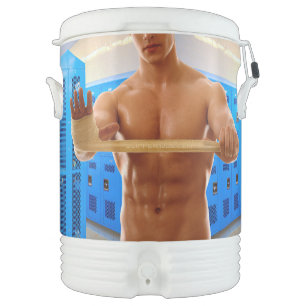 SlipperyJoe's shirtless muscular man abs chest sho Beverage Cooler