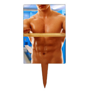 SlipperyJoe's shirtless muscular man abs chest sho Cake Topper