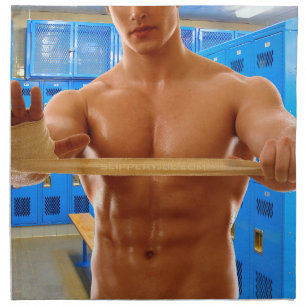 SlipperyJoe's shirtless muscular man abs chest sho Cloth Napkin