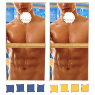 SlipperyJoe's shirtless muscular man abs chest sho Cornhole Set