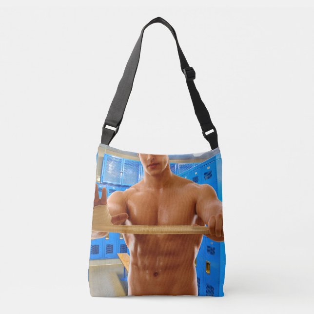 SlipperyJoe's shirtless muscular man abs chest sho Crossbody Bag (Front)