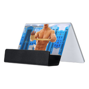 SlipperyJoe's shirtless muscular man abs chest sho Desk Business Card Holder