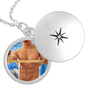 SlipperyJoe's shirtless muscular man abs chest sho Locket Necklace