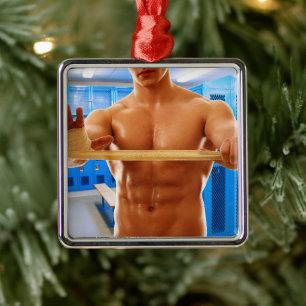 SlipperyJoe's shirtless muscular man abs chest sho Metal Ornament