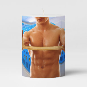SlipperyJoe's shirtless muscular man abs chest sho Pillar Candle
