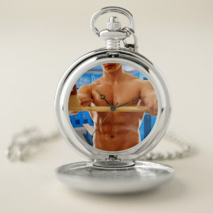 SlipperyJoe's shirtless muscular man abs chest sho Pocket Watch