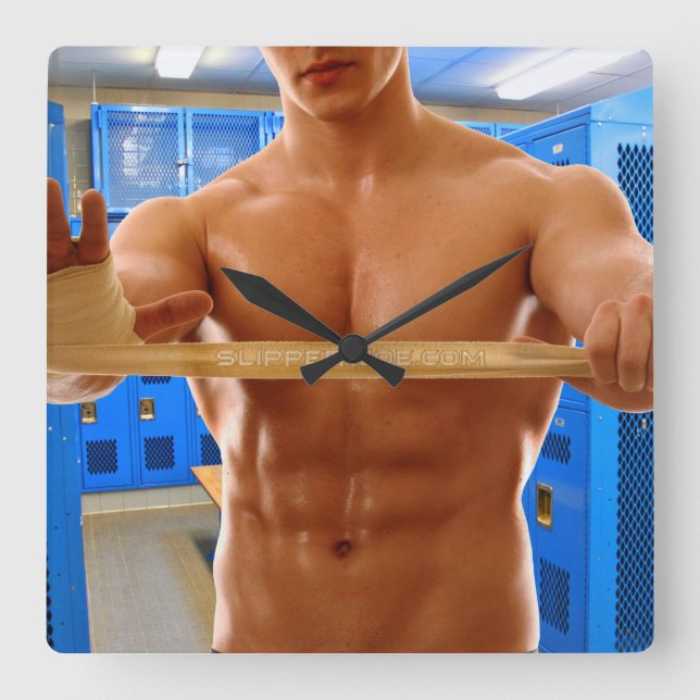 SlipperyJoe's shirtless muscular man abs chest sho Square Wall Clock (Front)