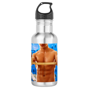 SlipperyJoe's shirtless muscular man abs chest sho Stainless Steel Water Bottle