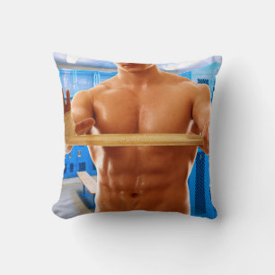 SlipperyJoe's shirtless muscular man abs chest sho Throw Pillow