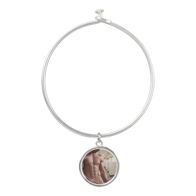 SlipperyJoe's shirtless muscular man torso sixpack Bangle Bracelet (Front)