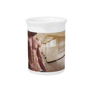 SlipperyJoe's shirtless muscular man torso sixpack Beverage Pitcher