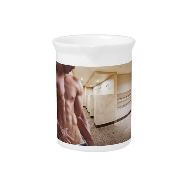 SlipperyJoe's shirtless muscular man torso sixpack Beverage Pitcher (Front)